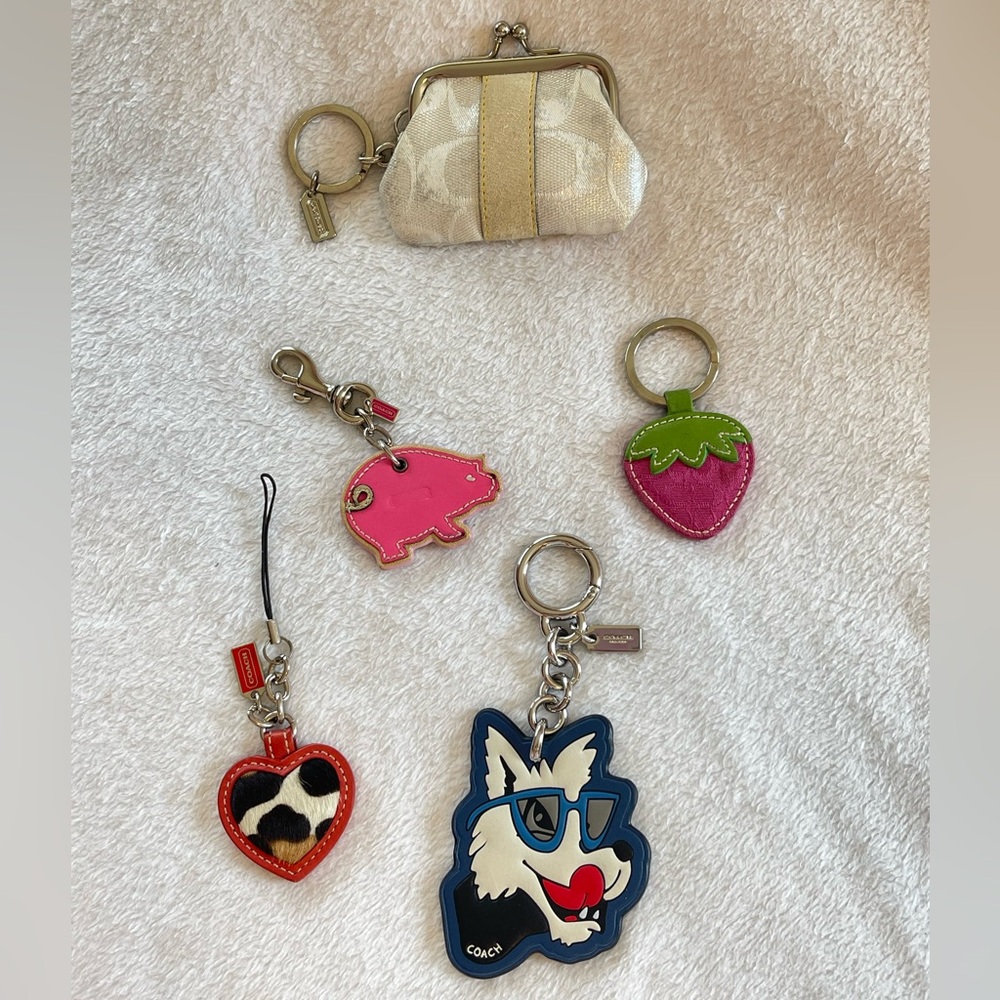 Coach Pink Pig Keychain patent Leather & Metallic leather Charm Cute Animal Fob